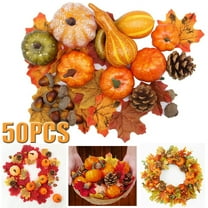 Thanksgiving Artificial Pumpkins Home Decoration Set, Mixture of 50 Artificial Harvest Decoration, 30 Fake Maple Leaves   10 Fake Acorns   2 Fake Pinecones   8 Fake Pumpkins