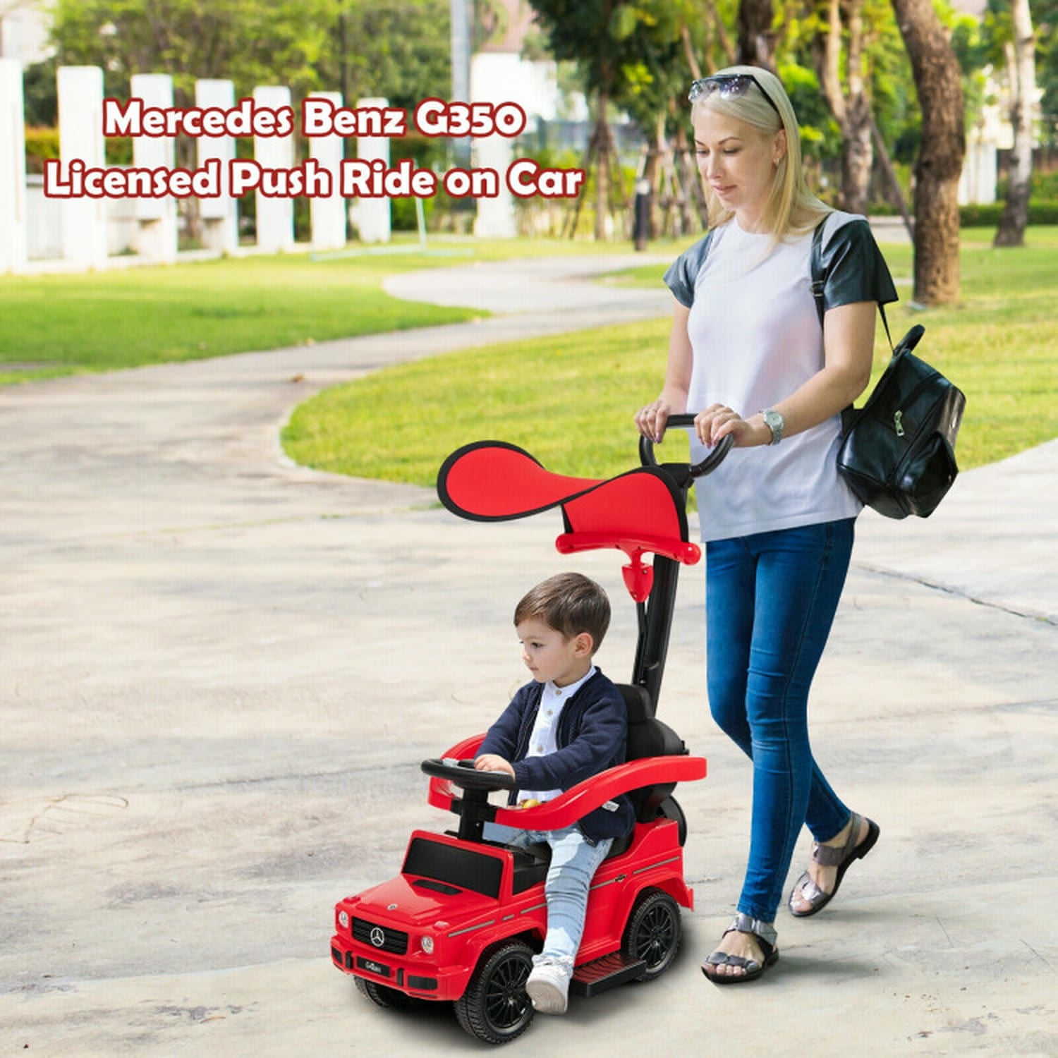 Lowestbest Toddler Push Car, Kids Ride On Push Car,3-In-1 Kids Ride on Mercedes Benz G350 Push Car with Canopy,Red