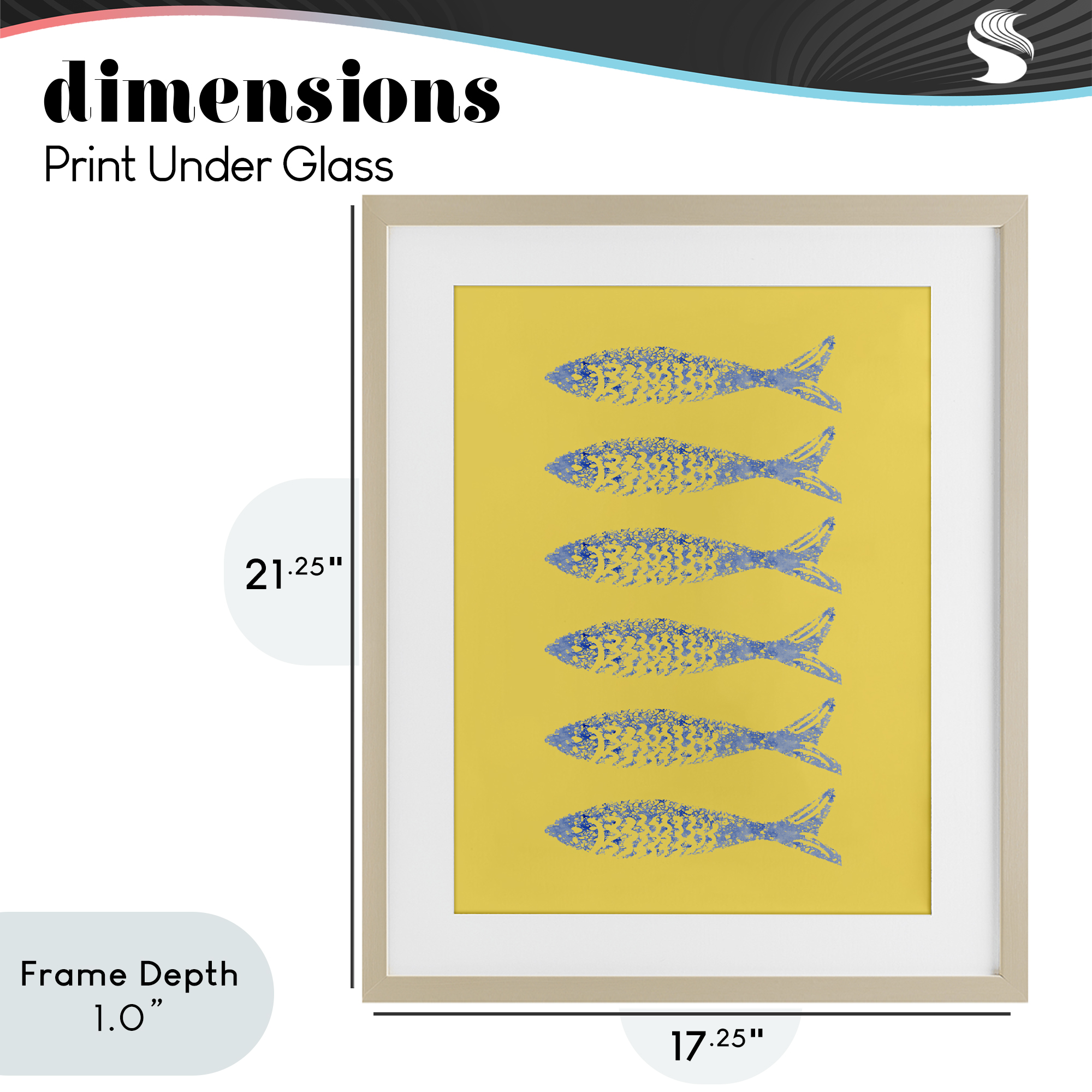 Stupell Industries Sardine Stamps on Yellow Birch Framed Print Under Glass, design by Julie DeRice