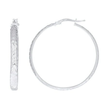 925 Sterling Silver Womens Diamond-Cut Round Tube Hoop Earrings
