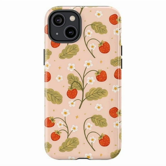 Strawberry iPhone Case – Cute Pink Fruit Pattern Phone Cover with Floral Design, Protective Aesthetic Case for iPhone 16, 15, 14, 13, 12, 11 (Pro, Max, Plus)