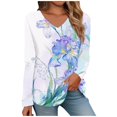 thumbnail image 2 of White Spring Clothes for Women 2024, Long Sleeve Graphic Tees for Women, Polyester Tee Shirts for Women Loose Fit, Women's Long Sleeved V Neck Floral And Plant Printed Casual Fashion T Shirt Top, 2 of 5
