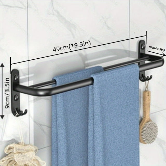 Maximize Your Bathroom Space with our Stylish 1pc Punch Free Folding Towel Rack - Wall-Mounted Shower Hanger with Hook and Bathroom Shelf in Black/Gray