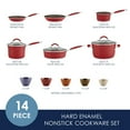 thumbnail image 3 of Rachael Ray Cucina Porcelain Enamel Nonstick Cookware and Measuring Cup Set, 14-Piece, Cranberry Red, 3 of 9