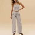 thumbnail image 2 of GEWSEY Womens Striped Pant Sets 2 Piece Strapless Tube Top and Wide Leg Pants Summer Casual Beach Outfits Vacation Clothes (Coffee, S), 2 of 6