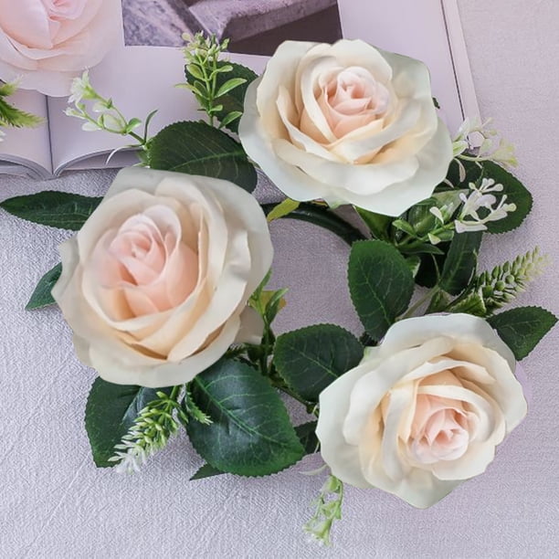 Xihbxyly Corona de Rosas, Tela de Seda, Anillo de Flores Artificiales, Decoración para Bodas y San Valentín, Exquisito Centro de Mesa, Compatible con La Mayoría de Velas, 23 X 23 Cm, 1 Unidad.