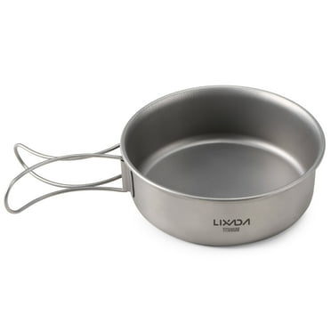 Ultralight Titanium Dinner Bowl Pan with Foldable Handles for Outdoor Camping Hiking Picnic
