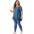 thumbnail image 3 of DARING DIVA Women's Plus T Shirt Henley V Neck Button Up  Ruffled Hem Blouses Tops 5X Blue, 3 of 6