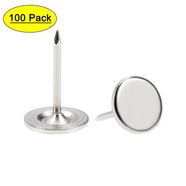 Uxcell 0.43''x0.67'' Clavos de Tapicería Tacos de Cabeza Plana Clavos para Muebles Pines Hierro Tono Plateado 100Pcs