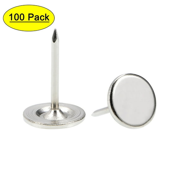 Uxcell 0.43''x0.67'' Upholstery Nails Tacks Flat Head Furniture Nails Pins Iron Silver Tone 100Pcs