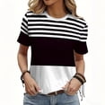 thumbnail image 4 of Lenpel T Shirts for Women Short Sleeve Crew Neck Striped Color Block T-Shirts Loose Tunic Blouses Trendy Casual Tee Tops, 4 of 6
