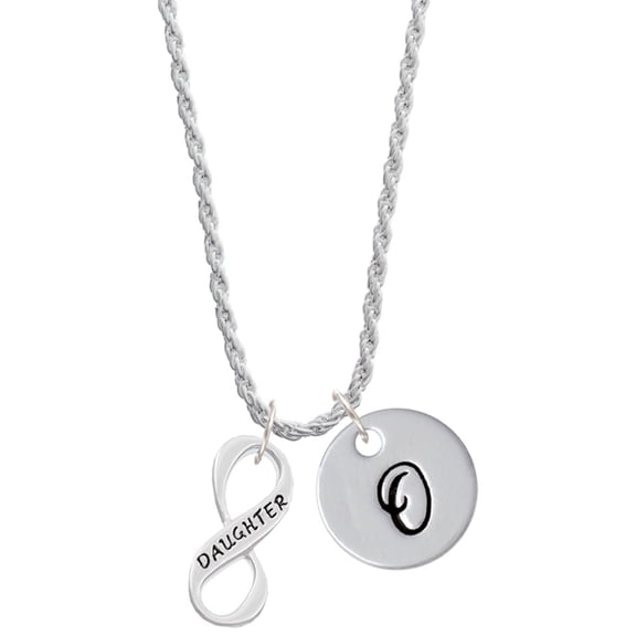 Delight Jewelry Silvertone Daughter Infinity Sign Silvertone Script Initial Disc - O - Charm Necklace, 20"+3"