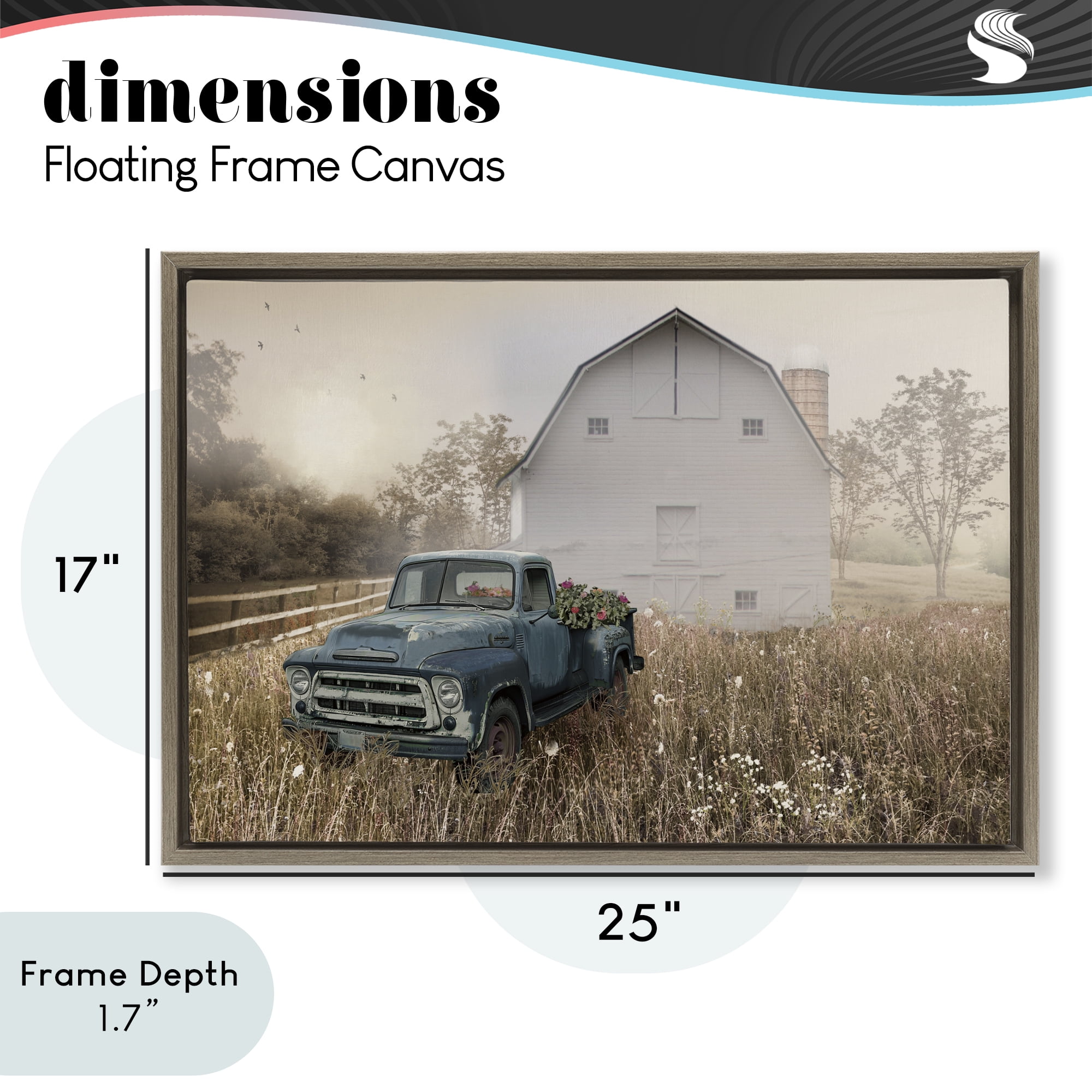 Stupell Industries Vintage Pickup in Wildflowers Brown Framed Floater Canvas Wall Art, design by Nan