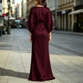 thumbnail image 6 of Womens Satin Formal Maxi Dress Batwing Sleeve Ruched Waist Side Slit Evening Gown with Pockets, Elegant Wedding Guest Dress for Party Banquet Prom Wine M, 6 of 6