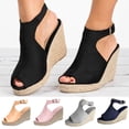 thumbnail image 5 of CQONEPT Espadrilles Wedges Sandals, Women's Platform Sandals T-Strap Wedge Sandal Ankle Strap Open Toe Sandals Summer Dress Shoes Size 9.5 Dark Blue, 5 of 5