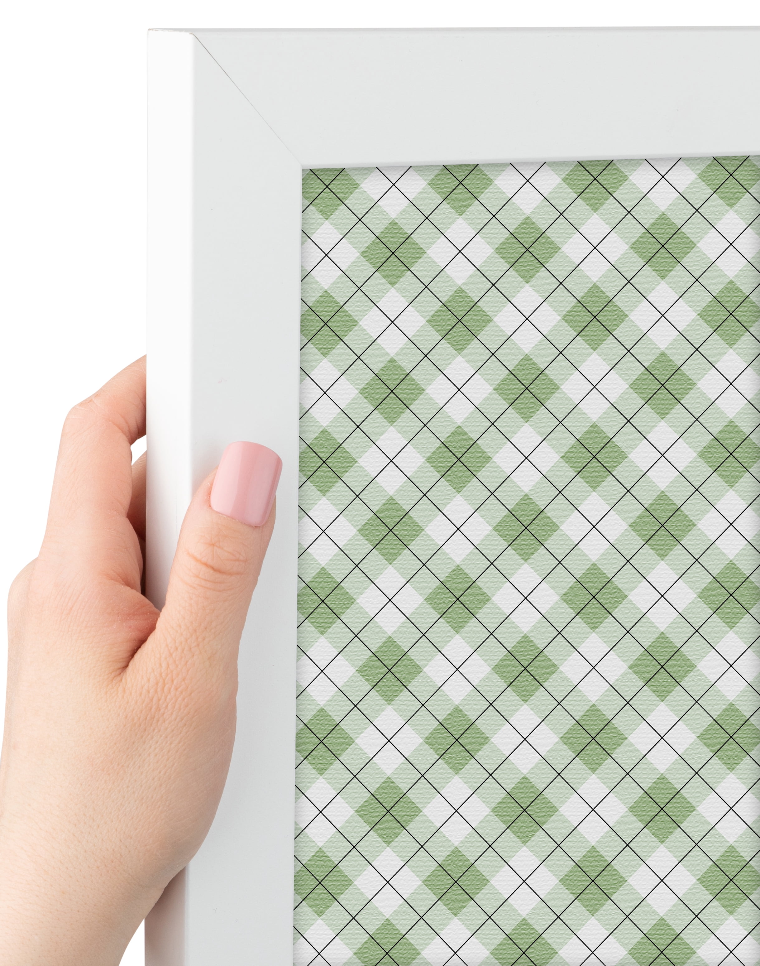 PinPix ArtToFrames 26x18 Custom Cork Bulletin Board Argyle Lime Green   Poster Board Has a Fabric Style Canvas Finish, Framed in Satin White Frame (PinPix-641)
