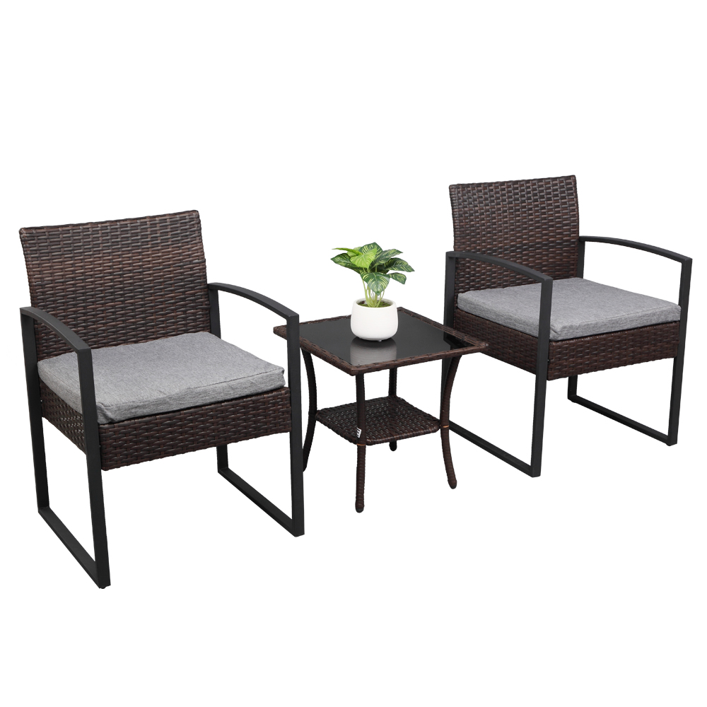 VINGLI 3 Pieces Patio Set Wicker Balcony Furniture, Patio Bistro
