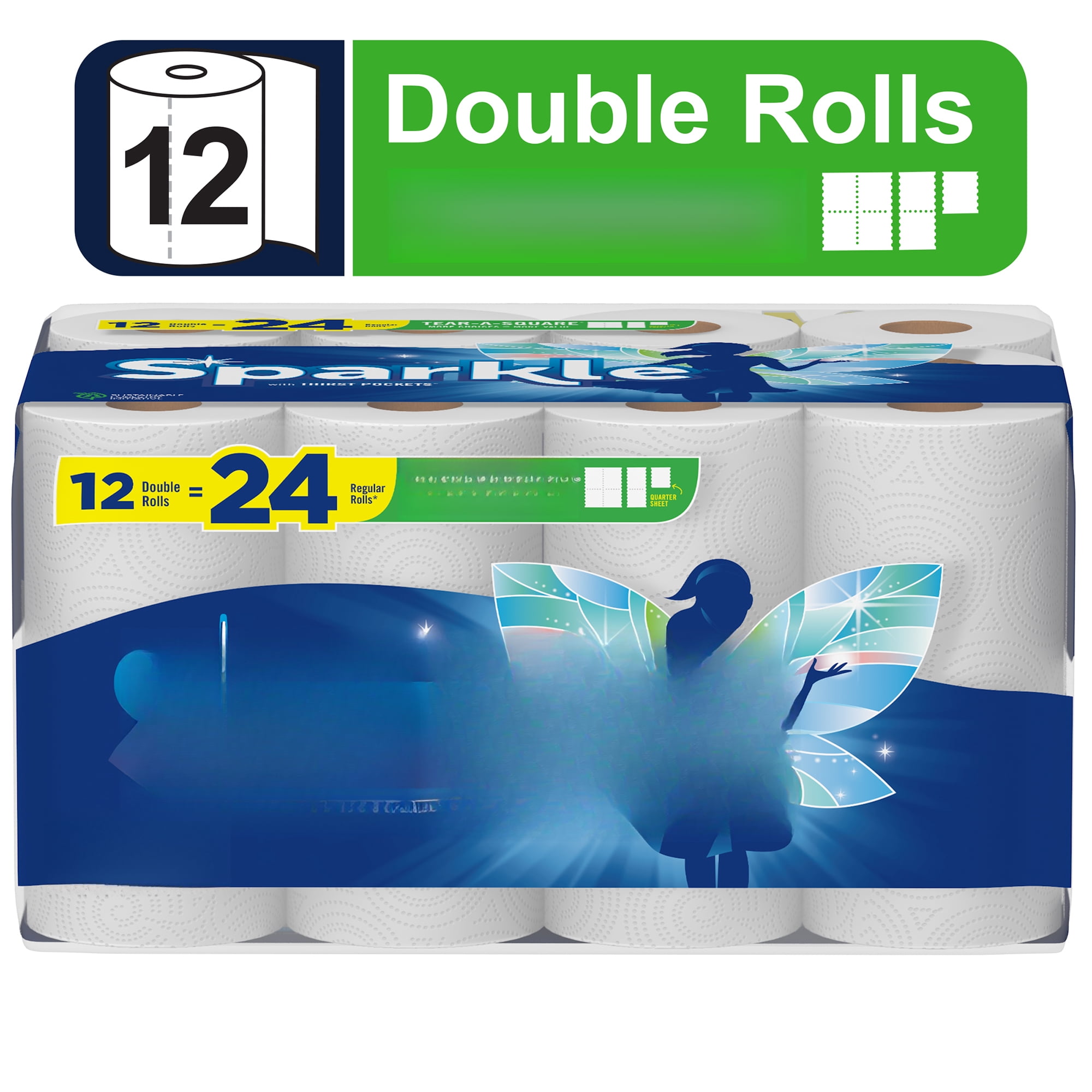 Sparkle Tear-a-Square Paper Towels, 12 Double Rolls