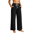 thumbnail image 5 of KIHOUT Womens Wide Leg Pants High Waisted Solid Color Casual Loose Fit Drawstring Elastic Waistband Trousers with Pockets Long Pants, 5 of 6
