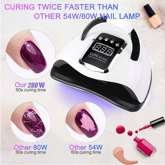 UV LED Nail Lamp 280W Nail Curing Lamps for Home & Salon, Led Nail Dryer with Automatic Sensor/4 Timer Setting, Professional Nail Art Tools for Gel Polish, White