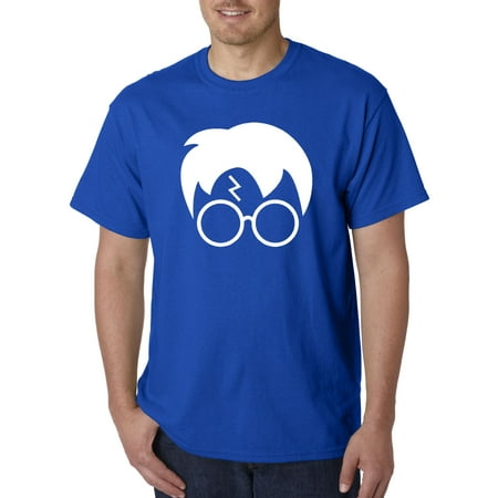 843 - Unisex T-Shirt Harry Potter Hair Glasses Lightning Bolt Medium Royal Blue