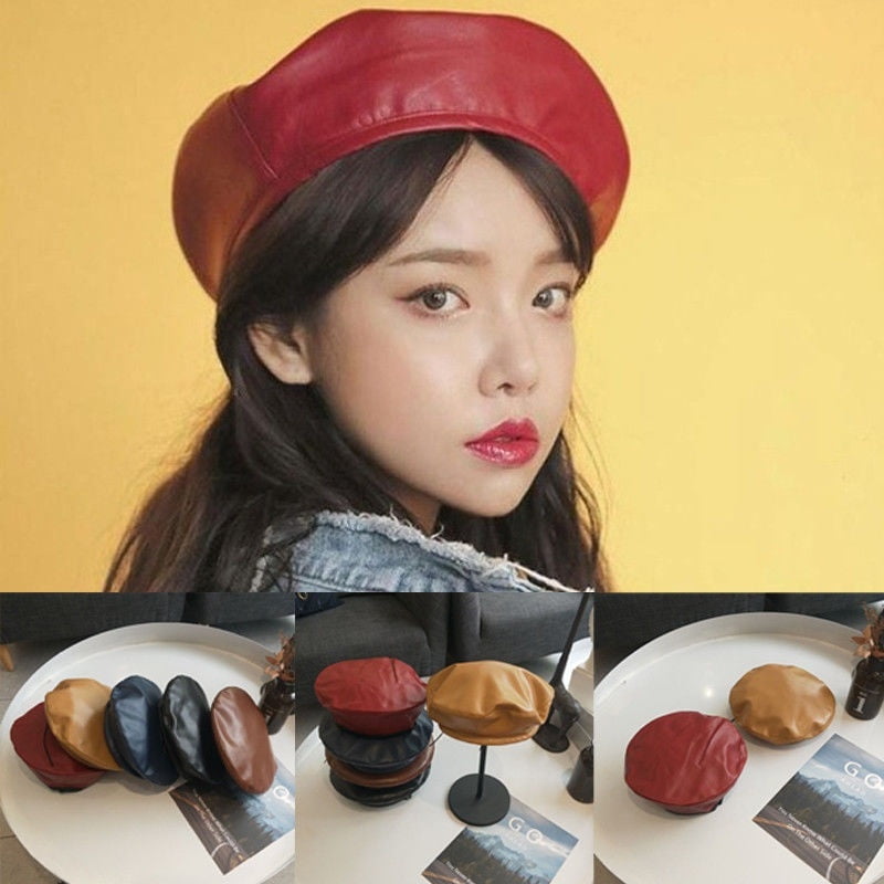leather beret hat