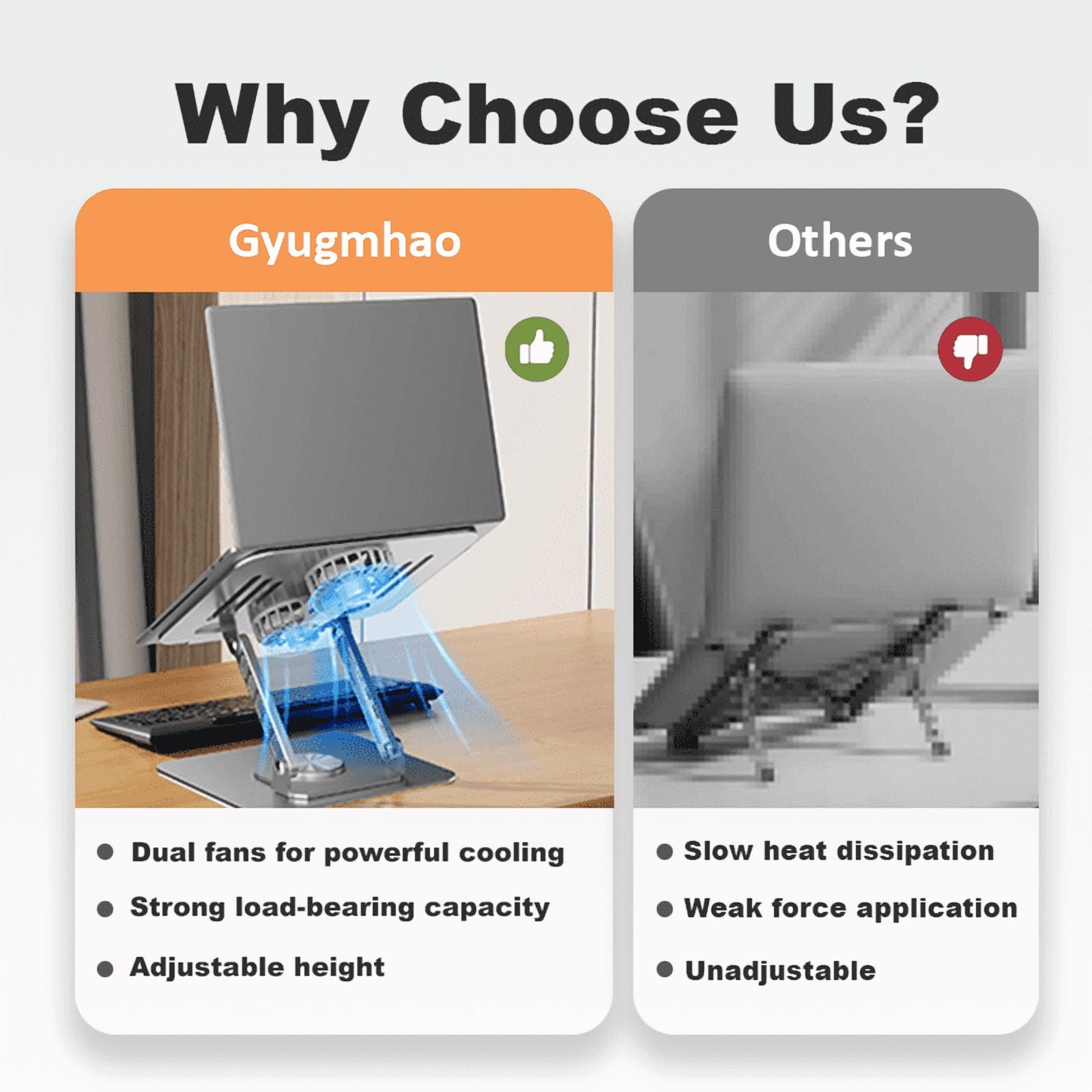 Gyugmhao Laptop Cooling Stand with Fan and 360 ° Rotating Base, Adjustable Height, for Desk Gaming/Office Movie Watching and Screen Sharing, Portable Computer Notebook Stand Compatible Up to 17 Inch