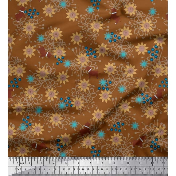 Soimoi Poly Georgette Fabric Horse & Clematis Floral Fabric Prints By Yard 52 Inch Wide