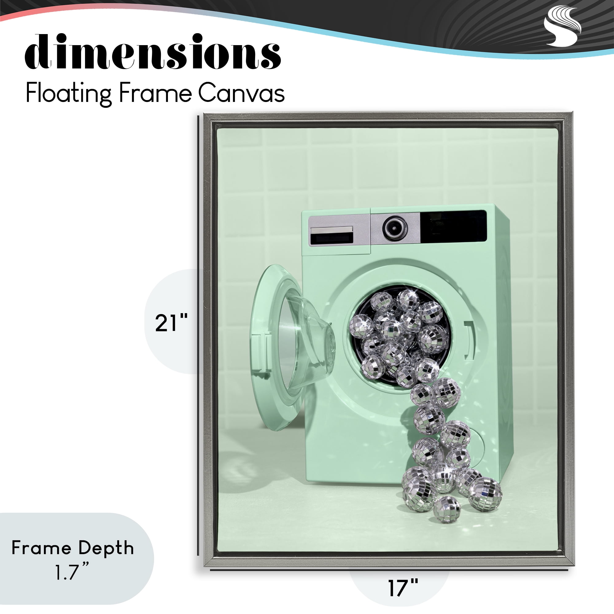 Stupell Industries Disco Laundry Machine over Green Gray Framed Floater Canvas Wall Art, design by LISH Creative
