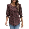 thumbnail image 2 of Dasayo Red Trendy Tops for Women 2025 Smocked 3/4 Sleeve Dressy Leopard Print Curved Hem Blouses Shirts for Women S, 2 of 6