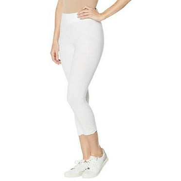 HUE Womens Embroidered Eyelet Hem Capri Pants Size X-Small Color White