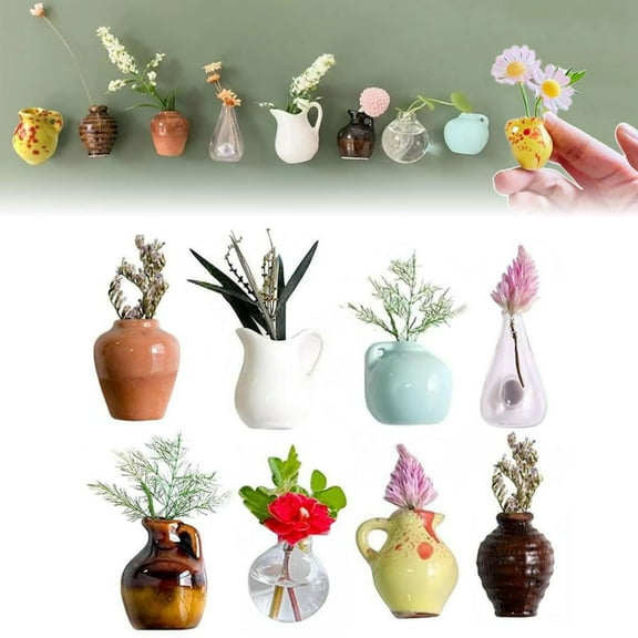 Mini Ceramic Vase Refrigerator Magnet - Small Flower Vase Fridge Magnet for Kitchen Decor, Ceramic Magnetic Vase for Home Decoration