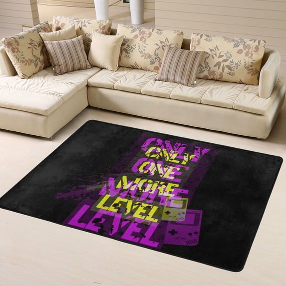 DouZhe Fuchsia Cool Game Mode Slogan Pattern Area Rugs Non-Slip Machine Washable Floor Mat, Only One Mode Level Sticker Game Console Style Carpet Doormat, 63x48 inches