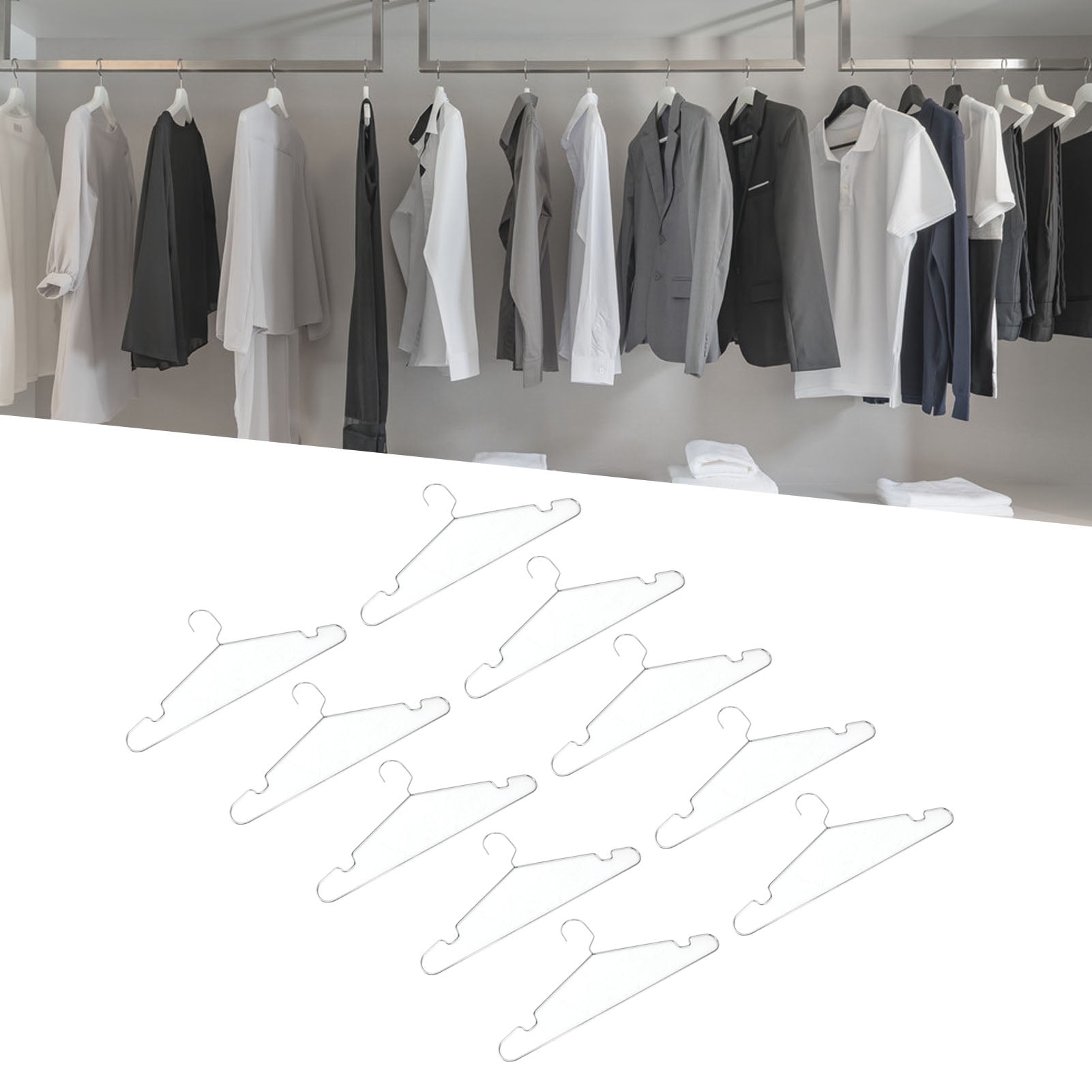 Riousery 10-Pack Stainless Steel Clothes Hangers, Heavy Duty Non-Slip Drying Hangers with Shoulder Grooves - 40cm Garment Hangers