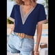 thumbnail image 4 of Blusas de Verano de Corta para Mujer, con Encaje y Cuello en V, Elegantes e Informales, Color Azul Oscuro, S, 4 of 7