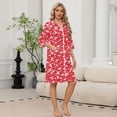 thumbnail image 2 of Zipper Women's Robes Lightweight Soft Womens Bathrobe Zip Up Front 3/4 Sleeve Knee Length Vintage Floral Print Trendy Sleepwear Nightgown with Pockets Red L, 2 of 8