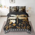 thumbnail image 2 of jejeloiu Retro Plant Flowers 7-Piece Bedding Comforter Set,Bohemian Gold Dragonfly King Bedding Sets For Men Women Reversible, 2 of 8