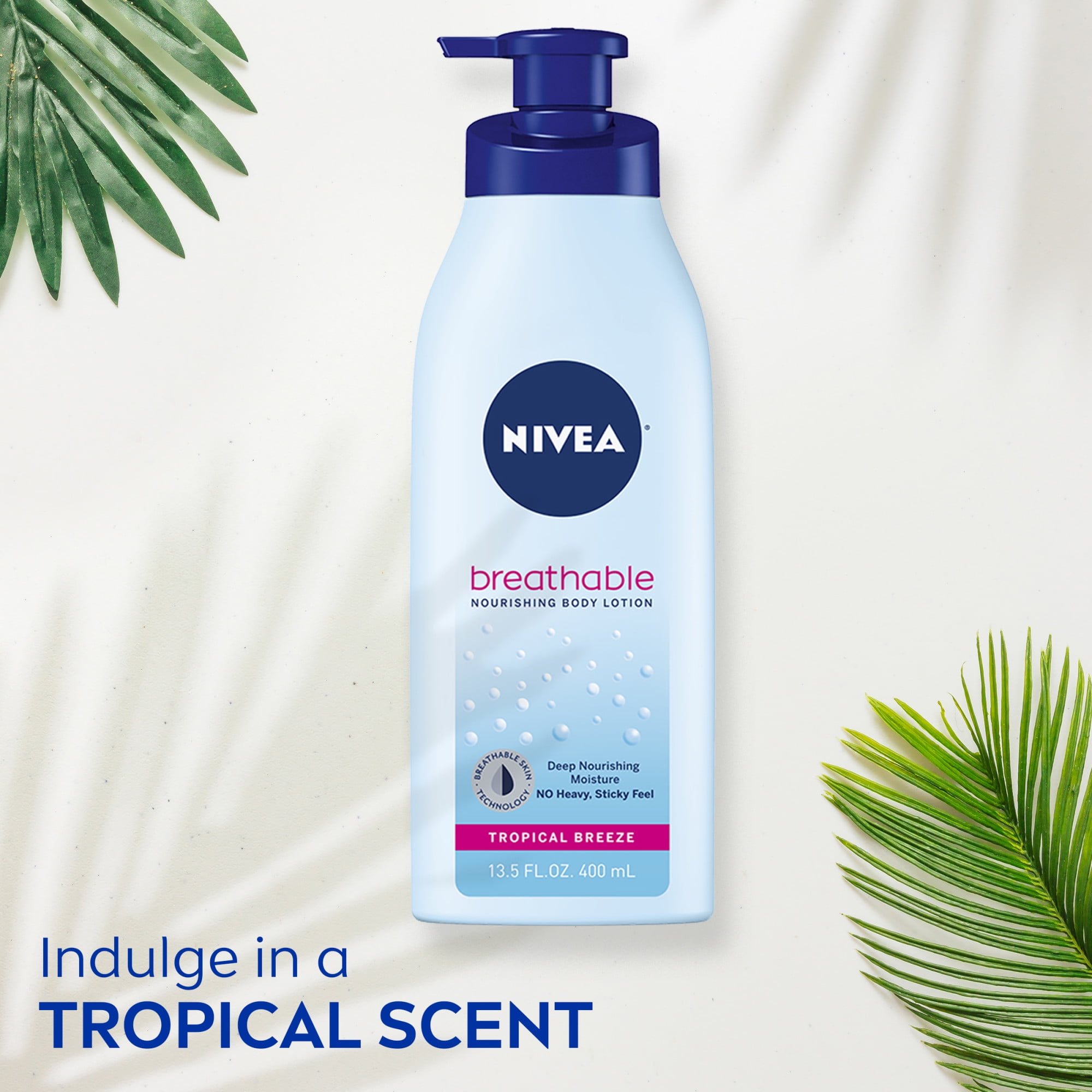 NIVEA Breathable Body Lotion, Tropical Breeze, Lightweight, Shea Butter, Vitamin E & C, 13.5 fl oz
