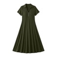 thumbnail image 6 of Erwazi Dresses for Women Solid Collared Short Sleeve Solid Dress Waist Cinched Zipper Trendy Casual Daily Summer Dresses, 6 of 6