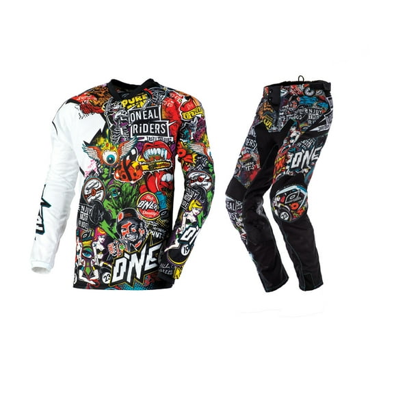O'Neal 2025 Adult Mens Mayhem Crank Motocross Offroad Jersey Pant Combo Black/Multi (Small/W28)