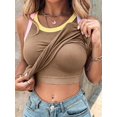 thumbnail image 4 of Women's Round Neck Color Block Bra Lined Tank Top Khaki S, 4 of 8