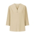 thumbnail image 4 of Women's T-shirts Cotton Linen Shirts For Women Summer Button Down Tops Short Sleeve Casual Blouses Oversized Tshirts T-shirts, 4 of 5
