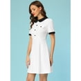 thumbnail image 5 of Vestido con cuello Peter Pan para mujer, elegante, de manga corta, con decoración de botones, vestidos de trabajo blanco M, 5 of 5