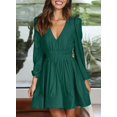 thumbnail image 4 of Minivestido BWQ de manga larga en V profundo, línea A, verde oscuro, XXL, 4 of 9