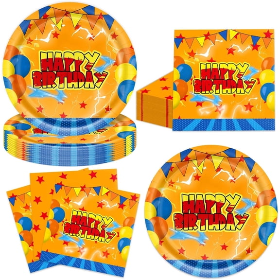 40Pcs Dragon Orange and Red Star Themed Birthday Party Decorations ,20 Plates and 20 Napkins,Happy Birthday Table Decor for Kids Boys Girls Party, Serves 20 Guests