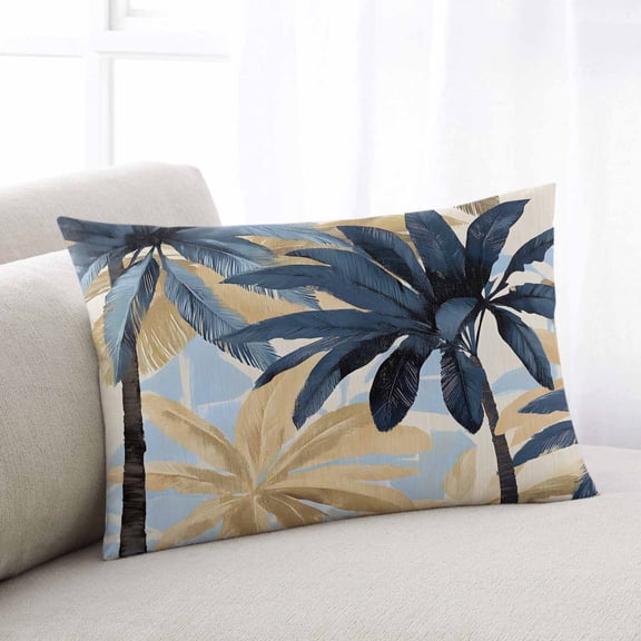 Navy Blue Palm Trees Body Pillow Cover, Pillowcase Protectors with Zipper, Breathable Decorative Throw Pillow Case Cover, Vintage Summer Botanical Watercolor Pillow Shams for Couch Sofa 24x36Inch