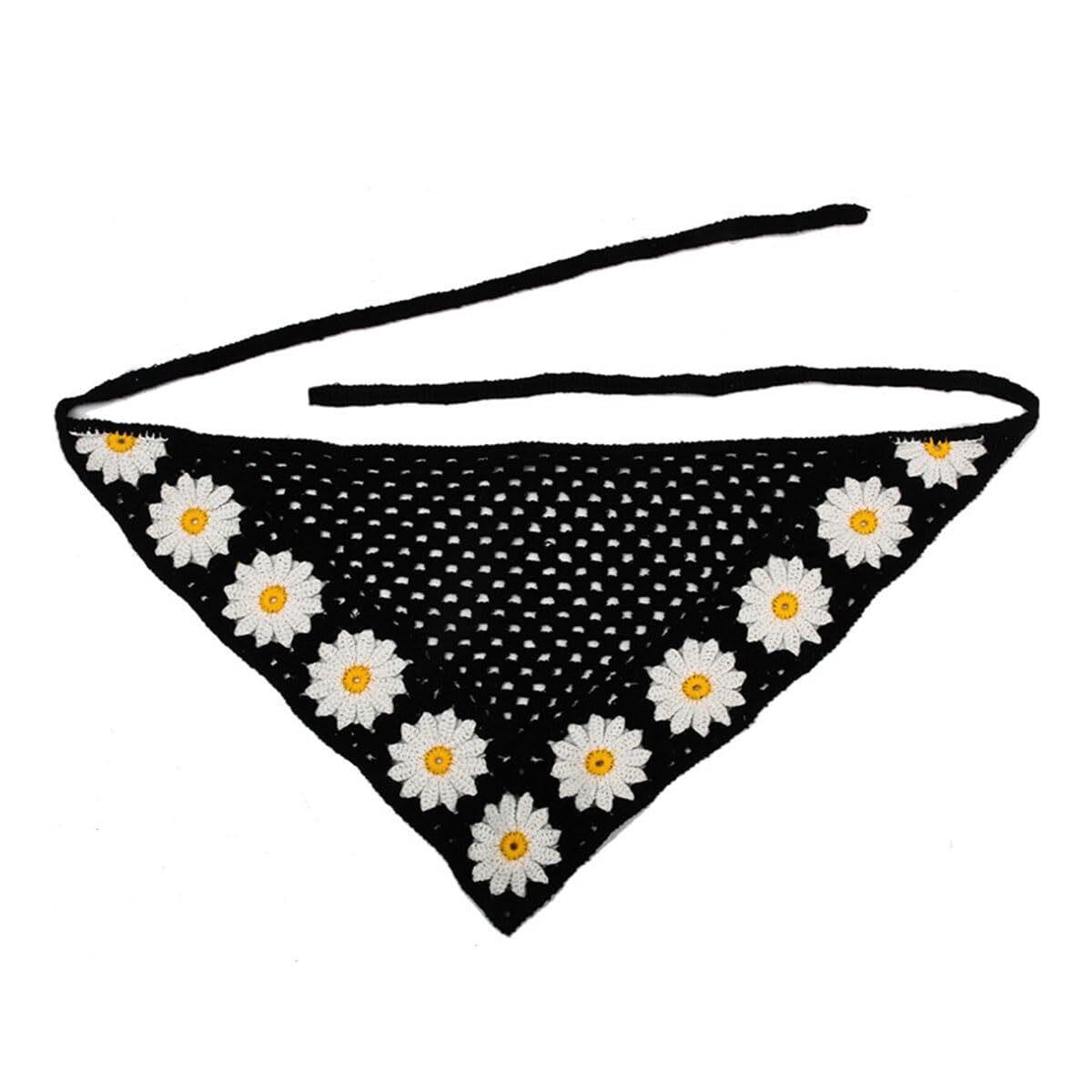 ZKSNART 1 Pack Knitted Hair Tie Headwrap, Floral Crochet Kerchief Scarf ...