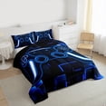 thumbnail image 3 of Gamer Comforter Sets Twin Size Blue Game Bedding Set Teens Bedroom Decor Gaming Ombre Comforter Neon Geometric Square Grid Duvet Set 2Pcs,Soft, 3 of 7