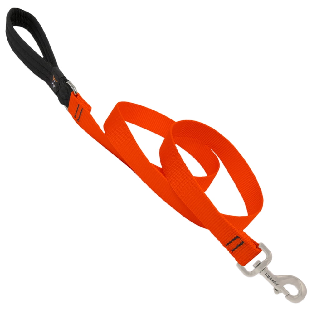 Dog Leash by Lupine in 1" Wide Blaze Orange 6-Foot Long with Padded Handle