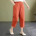 thumbnail image 5 of Outfmvch Flowy Pants Plus Size Elastic Waist Trousers Straight Wide Leg Straight Wide Leg Boho Pants for Women 2026 Paper Bag Pants Loose Flowy Pants Yoga Capris with Pockets Orange M-3XL, 5 of 7